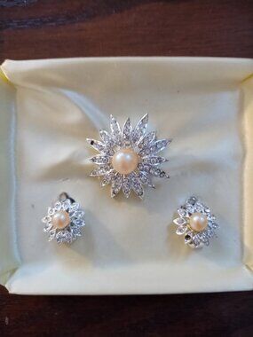 Beautiful VINTAGE brooch and clip on earring set